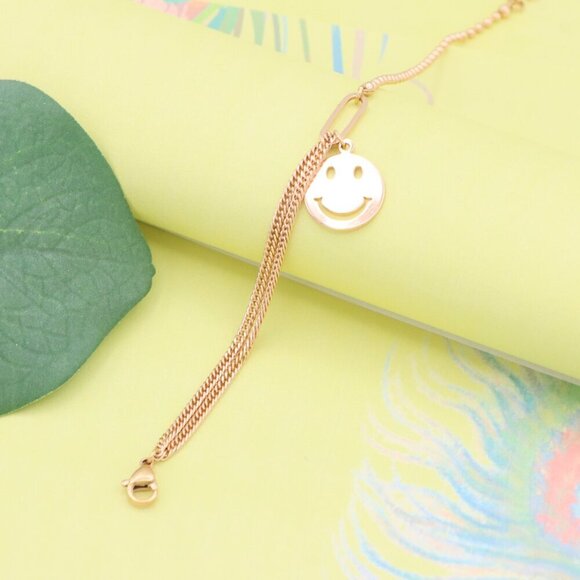 "Rose Gold Bracelet with Smiley Charm, Dual Chain, XPBL1090 - Picture 12 of 12